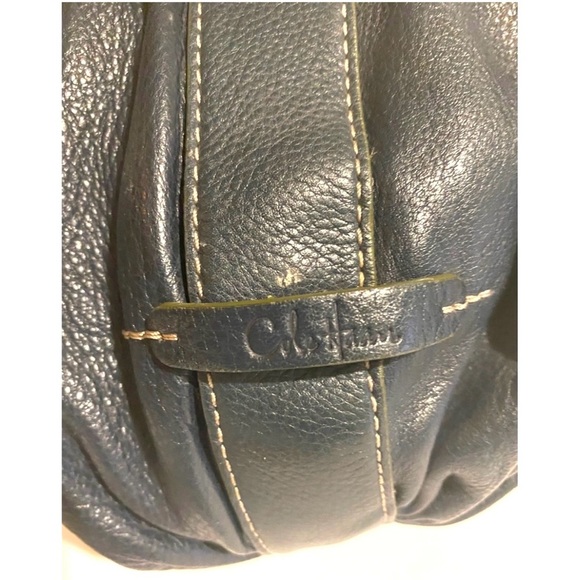 Cole haan navy blue Leather Hobo Bag with Curved Design and Pleated Texture - Picture 6 of 9